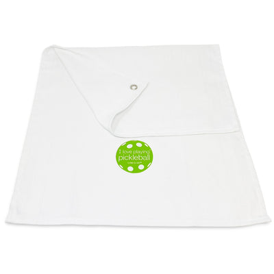I love playing pickleball white cotton hand towel with pickleball decal