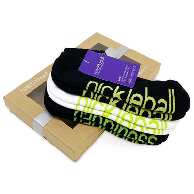 2 pairs of pickleball and 1 pair of happiness socks in a kraft window box
