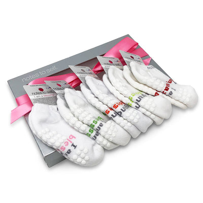 sock gift set 5 pair toddler girl socks with positive messages in silver gift box
