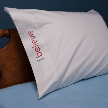 i believe cotton pillowcase with red words
