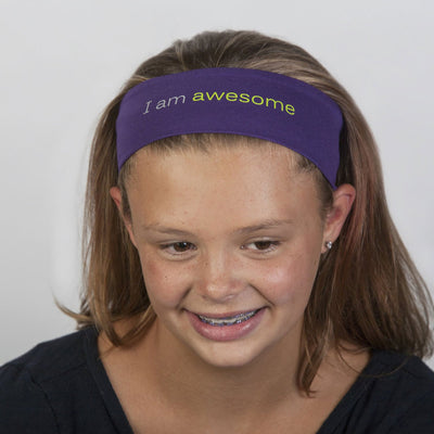 i am awesome purple headband with inspirational words