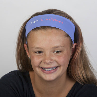 i am confident periwinkle purple headband with positive message