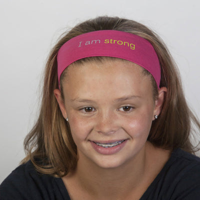 i am strong pink headband with positive message