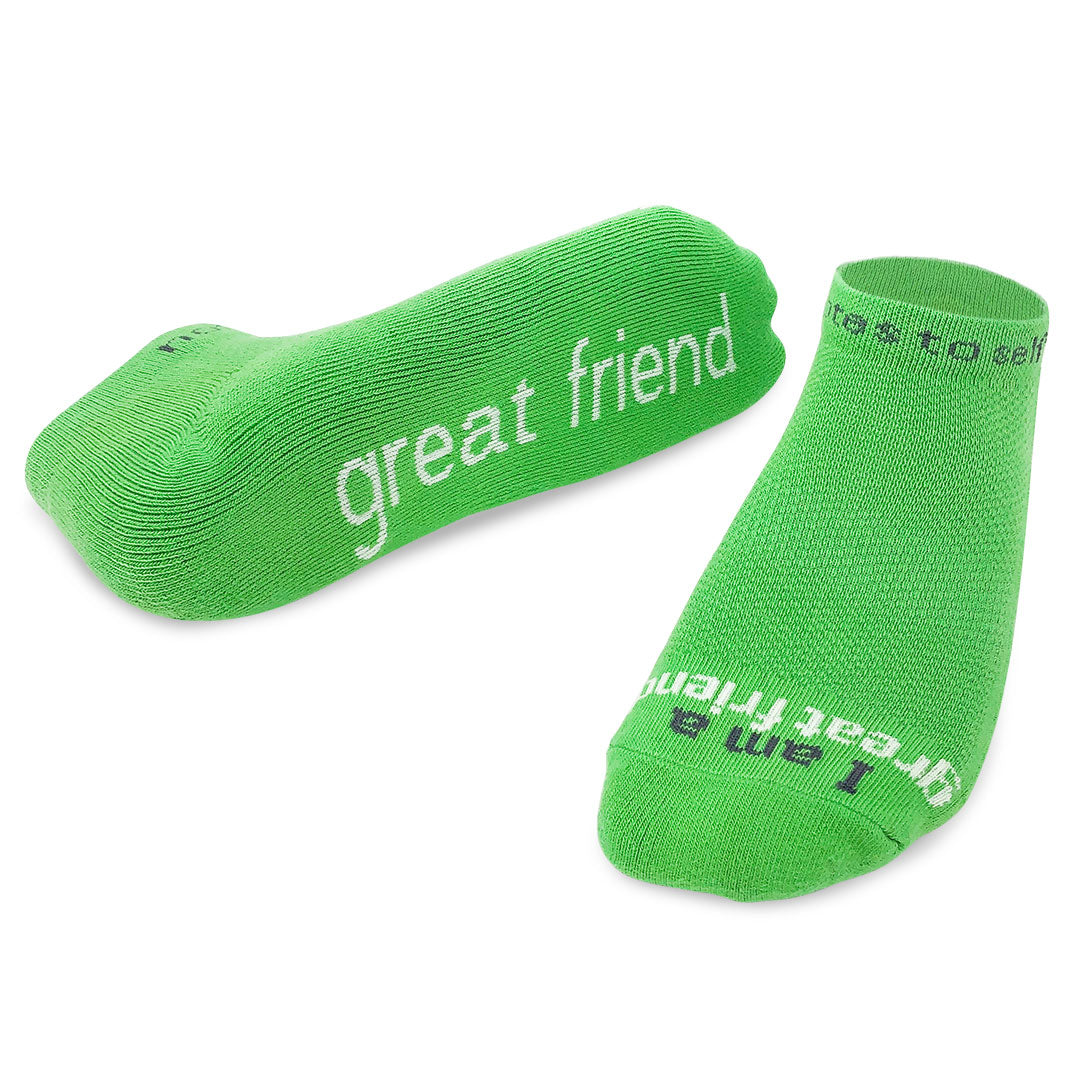 'I am a great friend' socks green lowcut notes to self® notes to self® socks