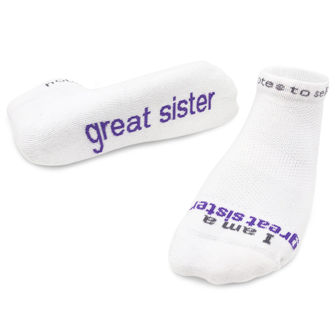 I am a great sister socks | women's and girls' white low-cut
