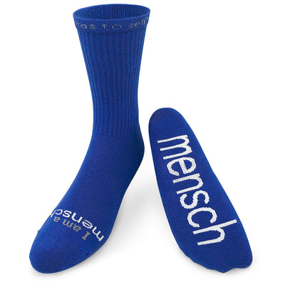 i am a mensch crew socks with jewish words of inspiration