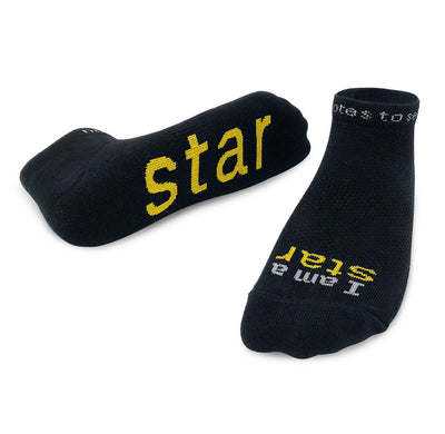 i am a star black socks with inspirational message