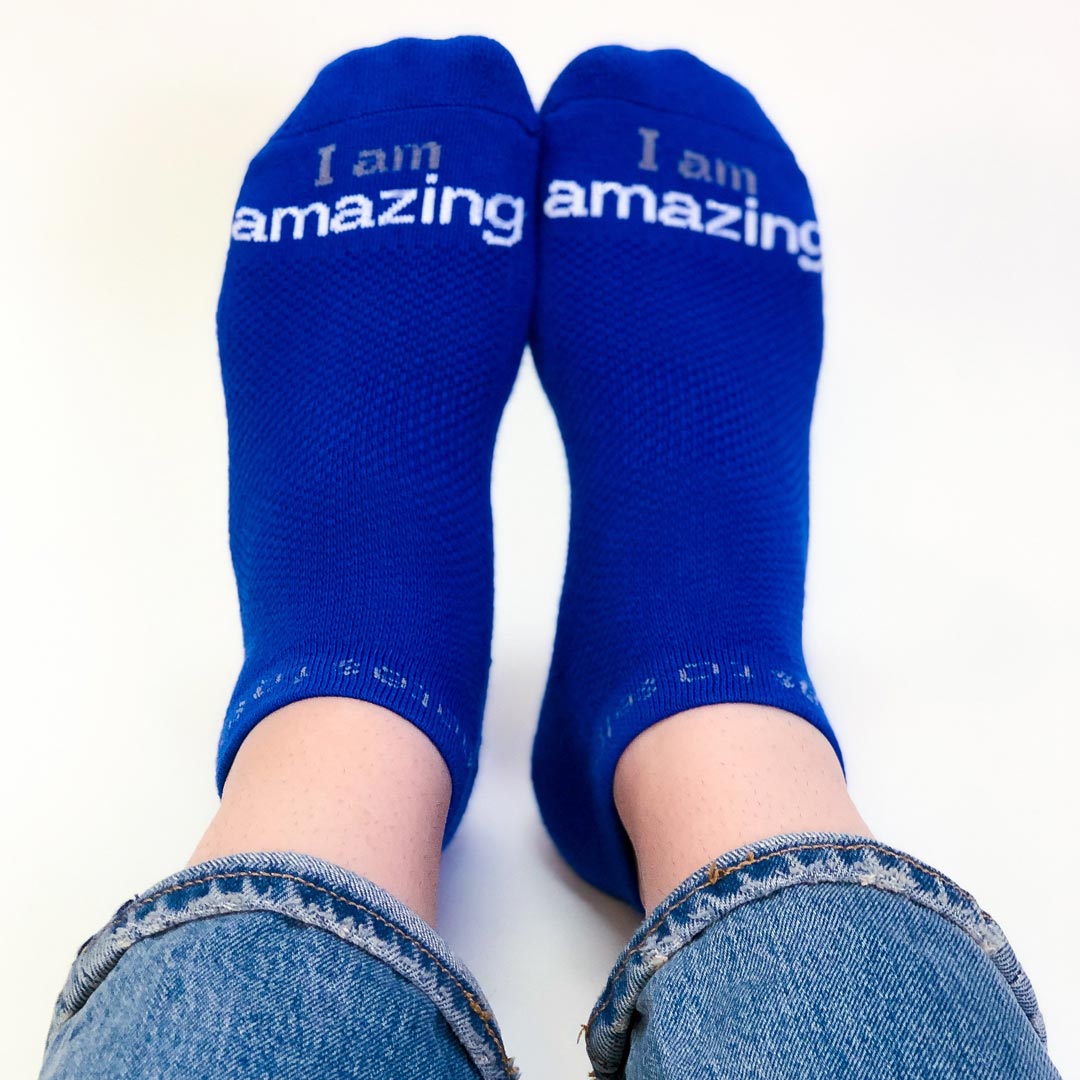 'I am amazing' socks blue lowcut socks notes to self® notes to