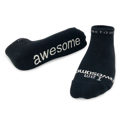 i am awesome black socks with inspirational message