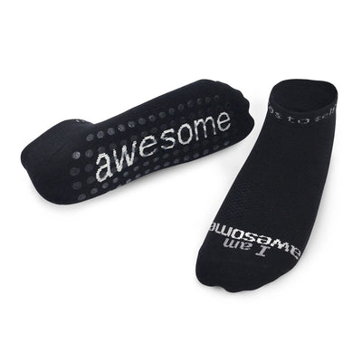 i am awesome black socks with grips and positive message