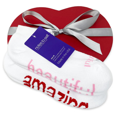 i am beautiful i am amazing sock gift set in red heart box notes to self socks