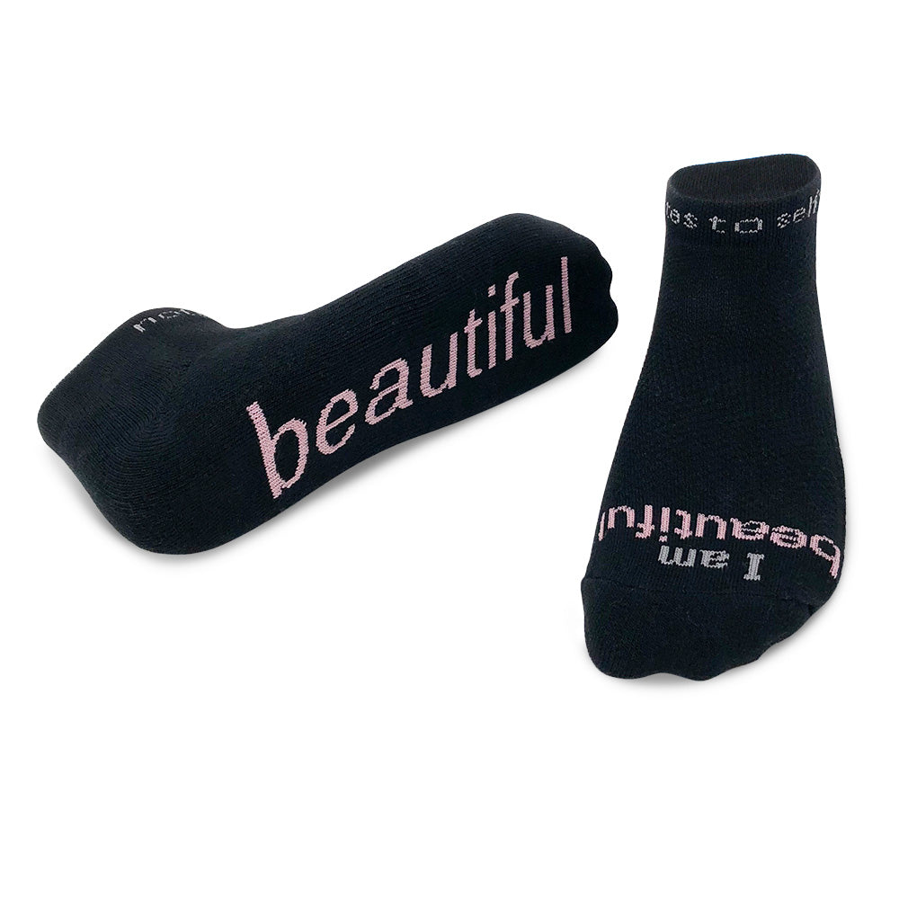 I am beautiful socks, black low-cut socks