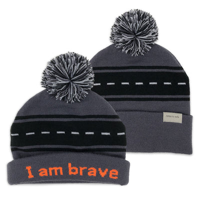 i am brave beanie shown with single and double cuff