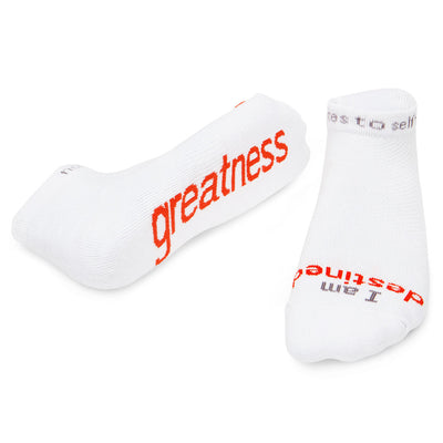 i am destined greatness white socks with inspirational message