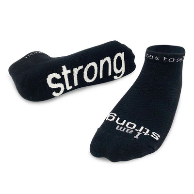 i am strong black socks with inspirational message