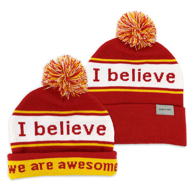 i believe beanie hat in red and yellow shown with single and double cuff