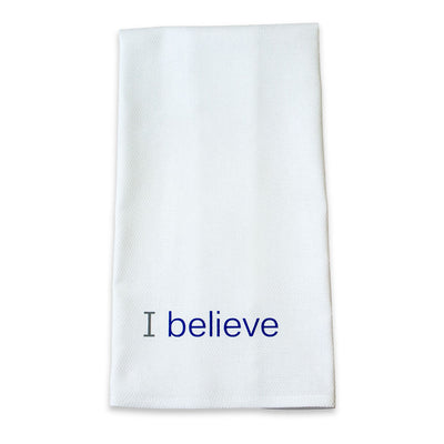 i believe cotton towel with royal blue inspirational words