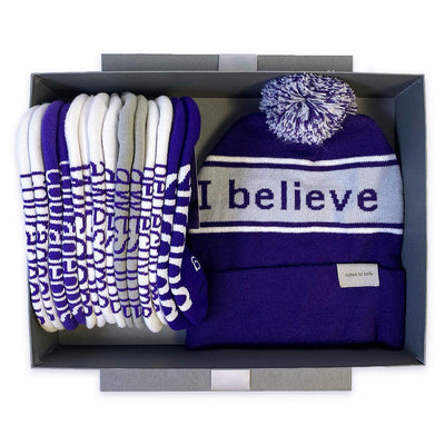 i believe purple beanie slate box gift set positive affirmation socks notes to self