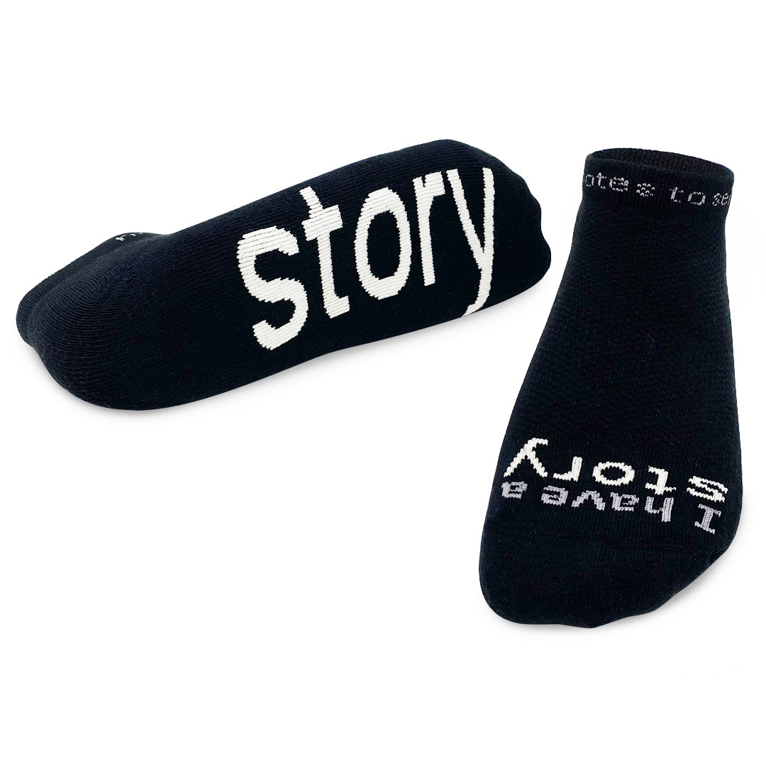 'I have a story' socks black lowcut socks notes to self® notes