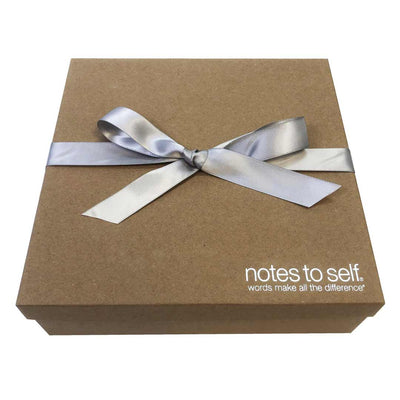 kraft keepsake box with silver ribbon socks sold separately