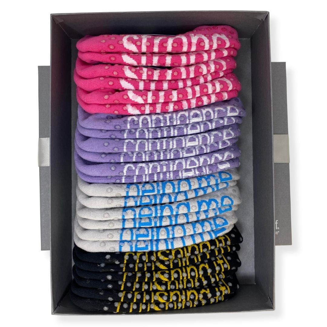 12 pairs of grip-notes™  low-cut gripper socks in keepsake box