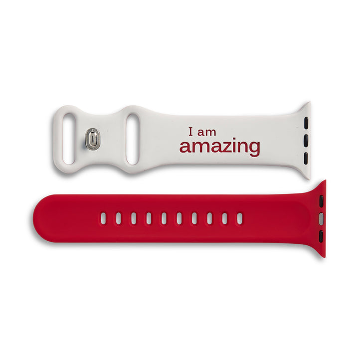 White and red watch bands with I am amazing on a white background