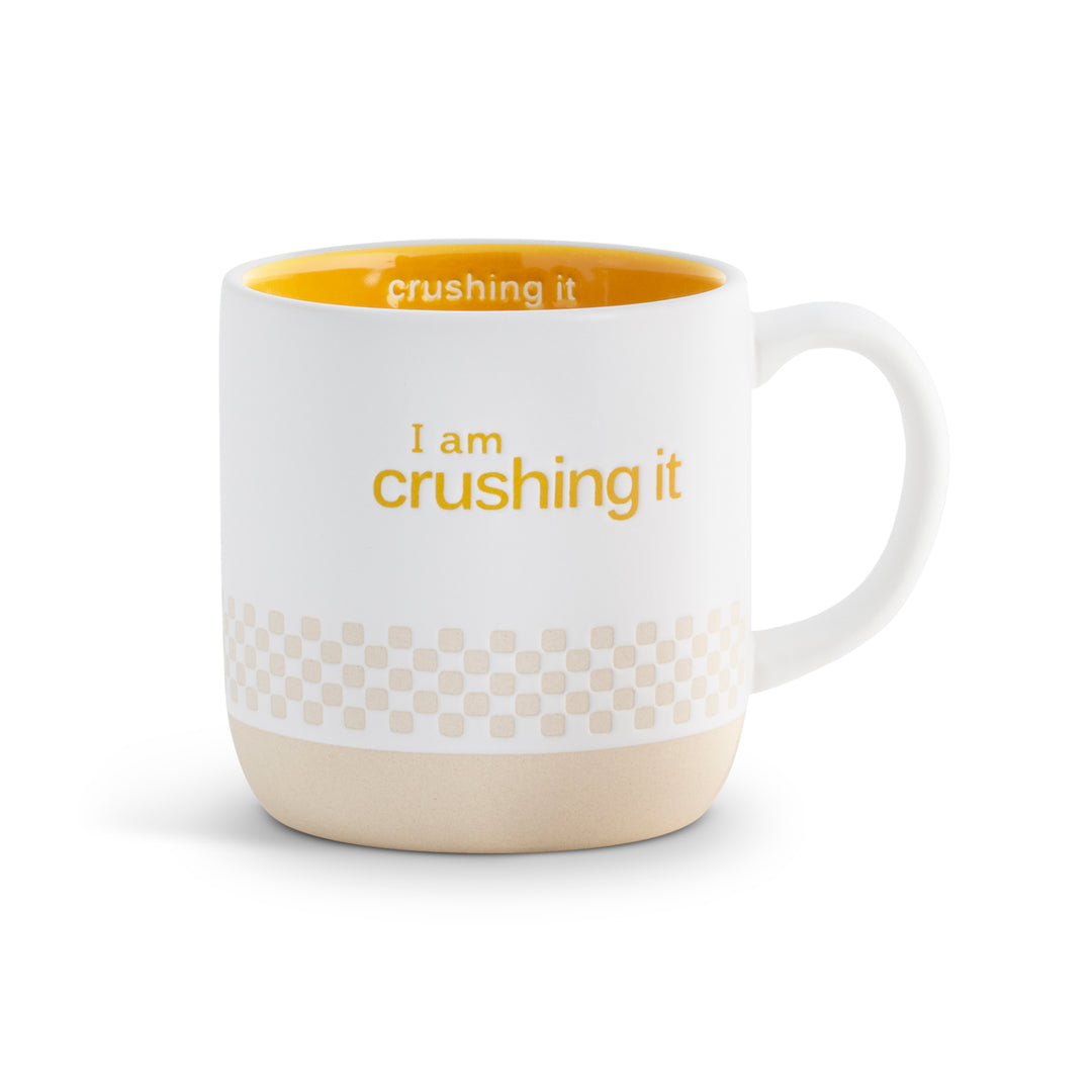 I am crushing it mug with yellow accents