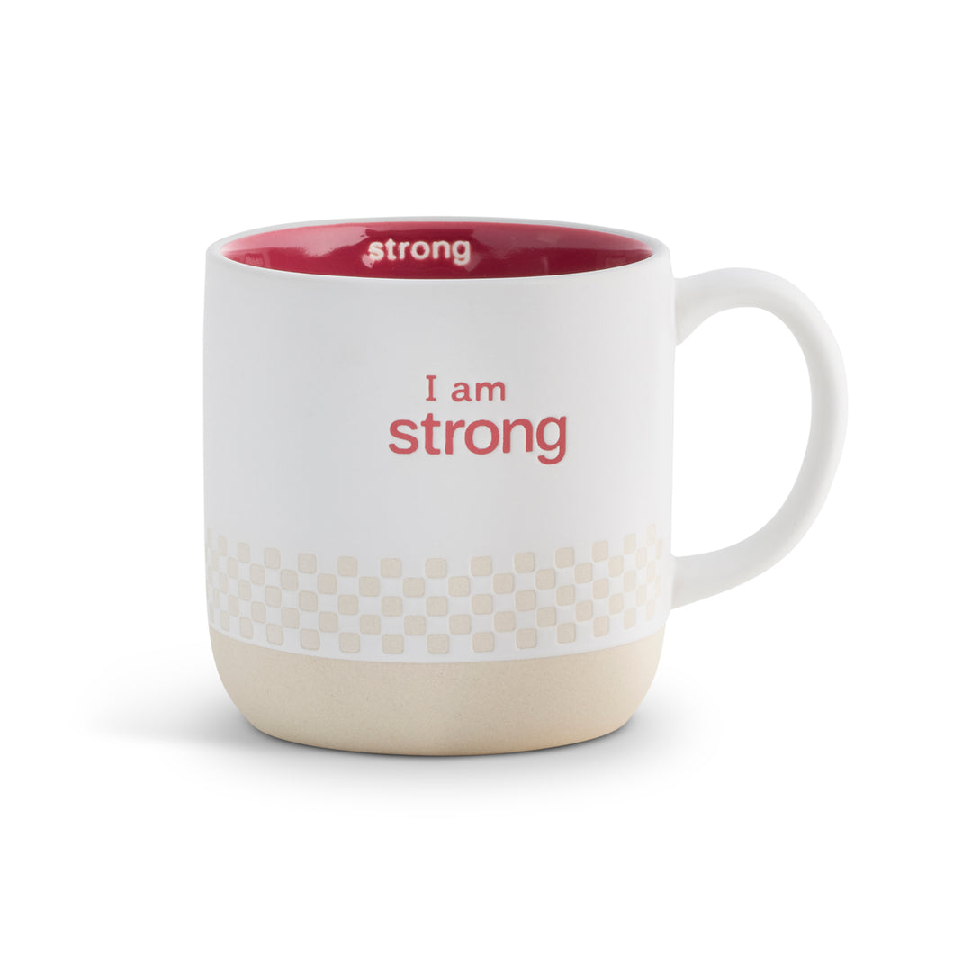 I am strong mug with pink accents