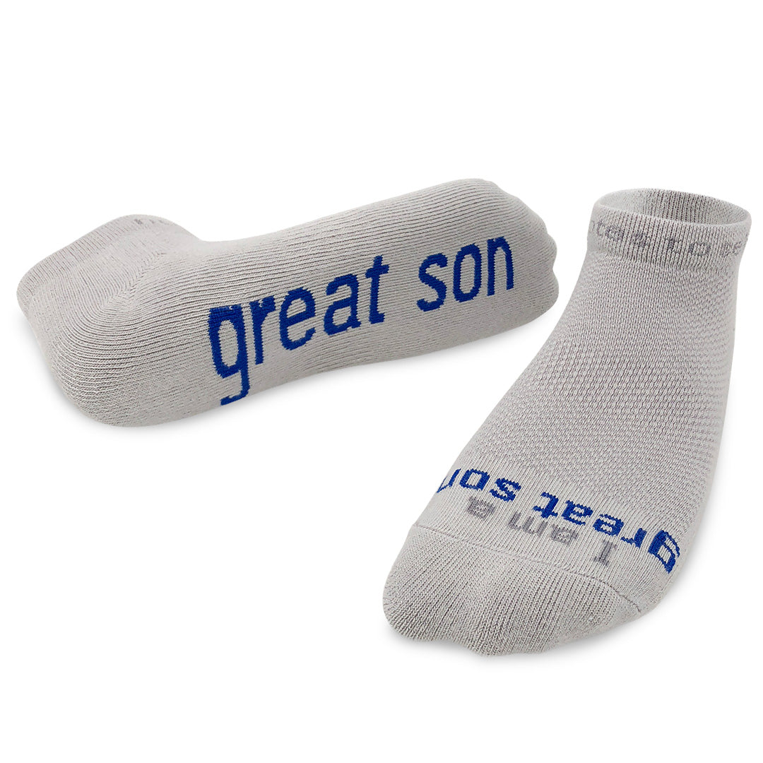 ornament with I am a great son™ grey socks
