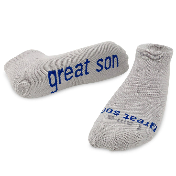 ornament with I am a great son™ grey socks