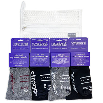 i am awesome i am strong i am amazing i've got this confidence knee high compression socks 4 pair gift set in laundry bag