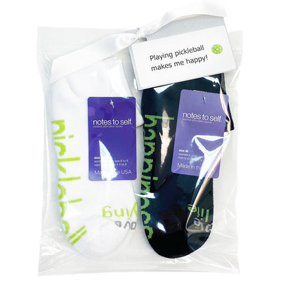 I love playing pickleball white socks and I love my life happiness black socks in gift bag