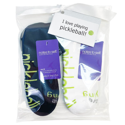 2 pairs of pickleball socks in a gift bag