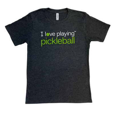 Dark grey 'I love playing™- pickleball' positive affirmation t-shirt