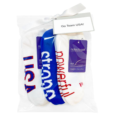 3 pairs of positive socks to cheer on team USA for the olympics!