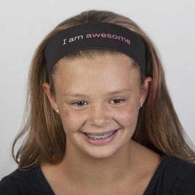 i am awesome black headband with positive words