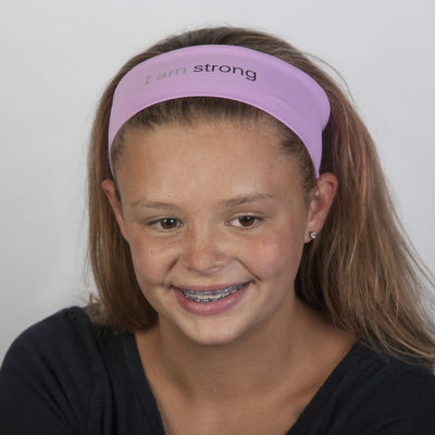 i am strong rose pink headband with positive message