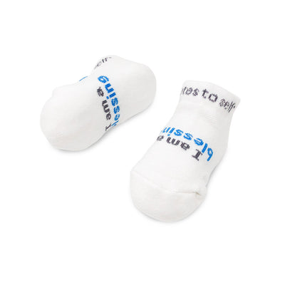 i am a blessing baby boy socks white and blue