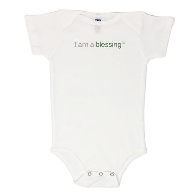 i am a blessing baby white and green one-piece shirt