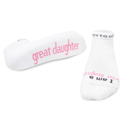 I am a great daughter socks in white