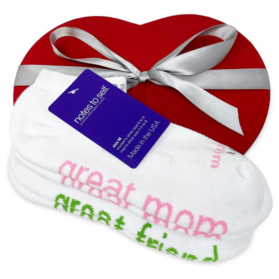 i am a great friend i am a great mom sock gift in red heart box