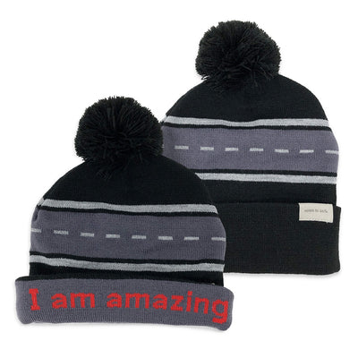 i am amazing beanie hat shown with double and single cuff