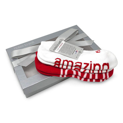 i am amazing i am joyful red and white sock gift set in box