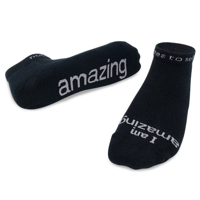 i am amazing black socks with inspirational words