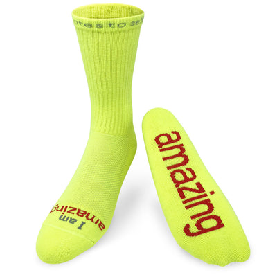 i am amazing neon yellow crew socks