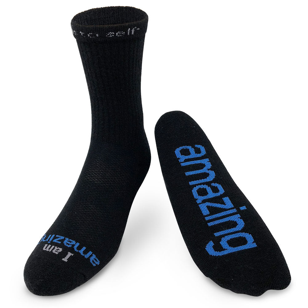I am amazing® socks black wool crew socks notes to self® notes to
