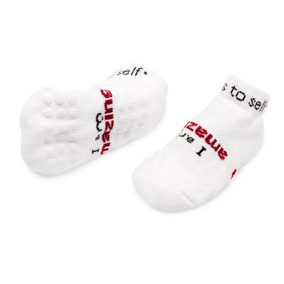 i am amazing toddler socks with grips and positive message