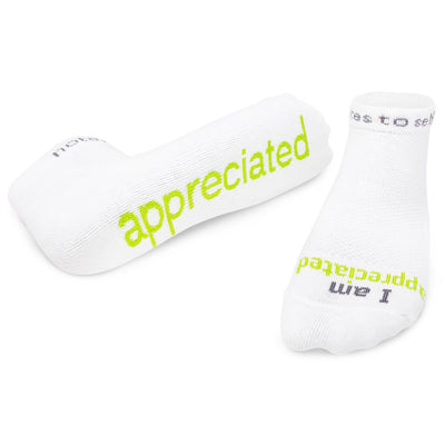 i am appreciated socks with positive message