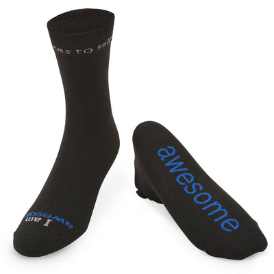 i am awesome black and blue dress socks with inspirational message
