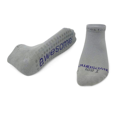 i am awesome grey socks with grips and positive message